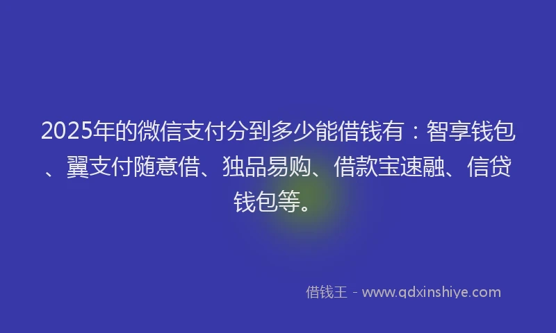 2025年的微信支付分到多少能借钱有：智享钱包、翼支付随意借、独品易购、借款宝速融、信贷钱包等。