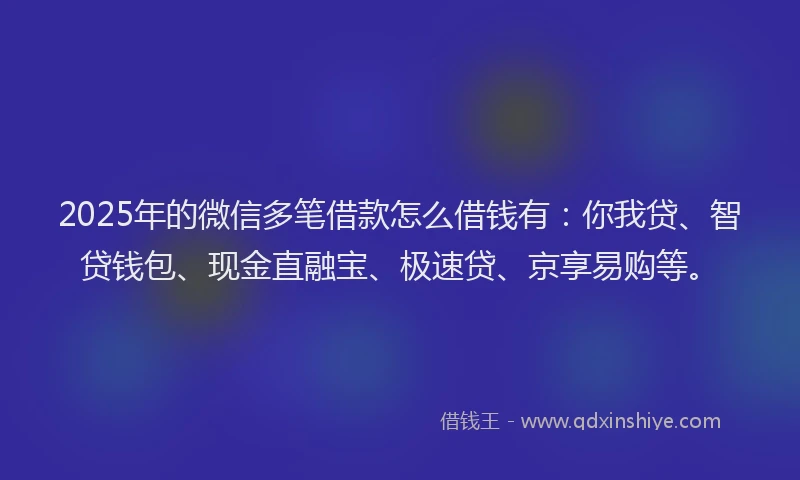 2025年的微信多笔借款怎么借钱有：你我贷、智贷钱包、现金直融宝、极速贷、京享易购等。