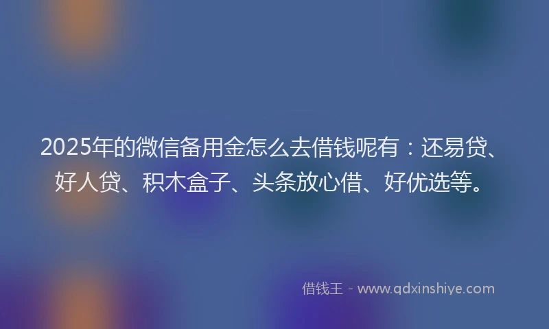2025年的微信备用金怎么去借钱呢有：还易贷、好人贷、积木盒子、头条放心借、好优选等。
