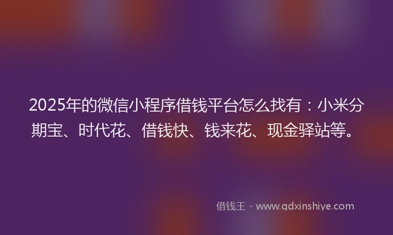2025年的微信小程序借钱平台怎么找有：小米分期宝、时代花、借钱快、钱来花、现金驿站等。