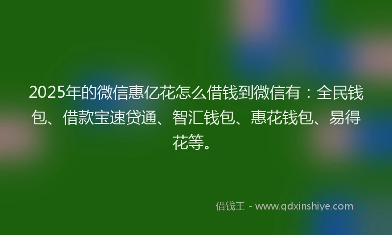 2025年的微信惠亿花怎么借钱到微信有：全民钱包、借款宝速贷通、智汇钱包、惠花钱包、易得花等。