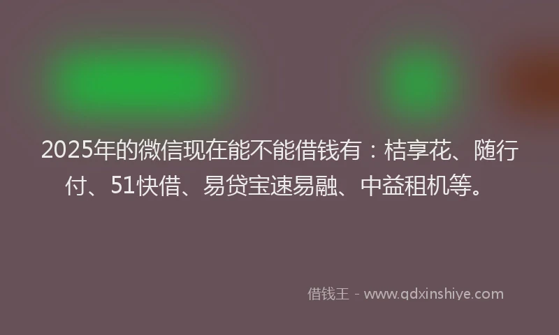 2025年的微信现在能不能借钱有：桔享花、随行付、51快借、易贷宝速易融、中益租机等。