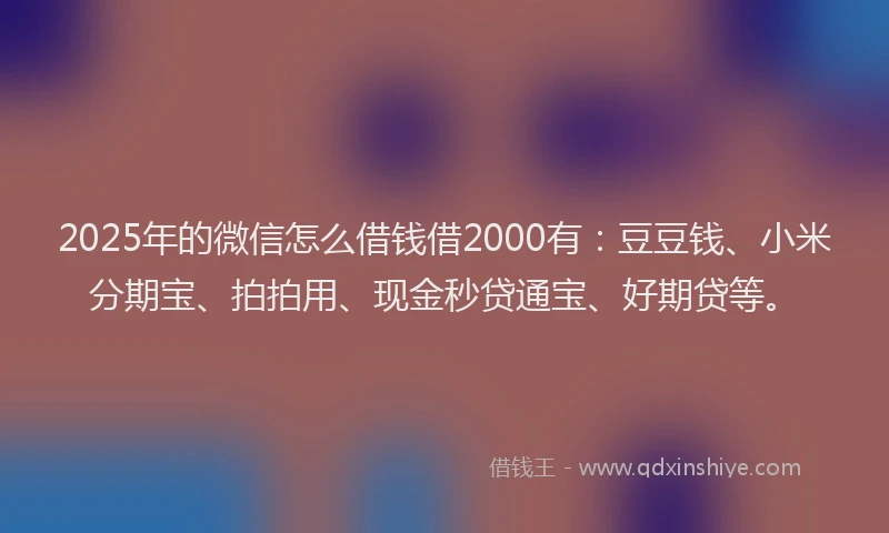 2025年的微信怎么借钱借2000有：豆豆钱、小米分期宝、拍拍用、现金秒贷通宝、好期贷等。