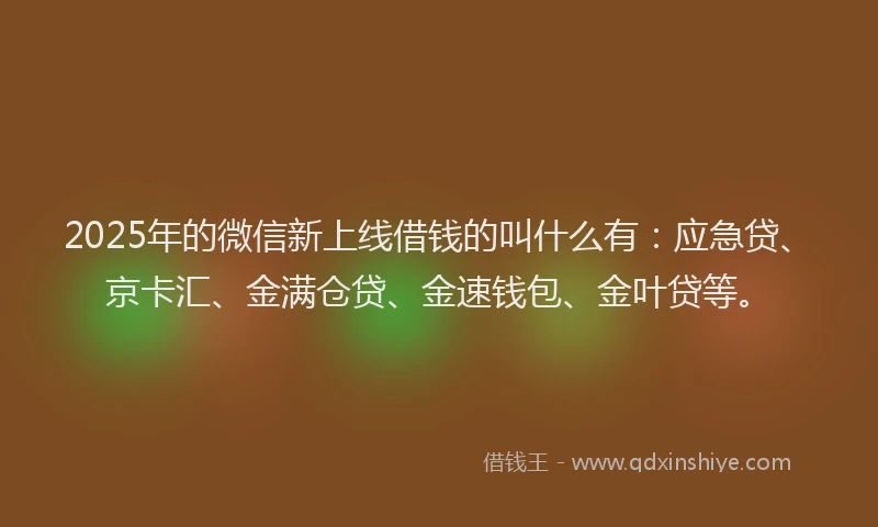 2025年的微信新上线借钱的叫什么有：应急贷、京卡汇、金满仓贷、金速钱包、金叶贷等。
