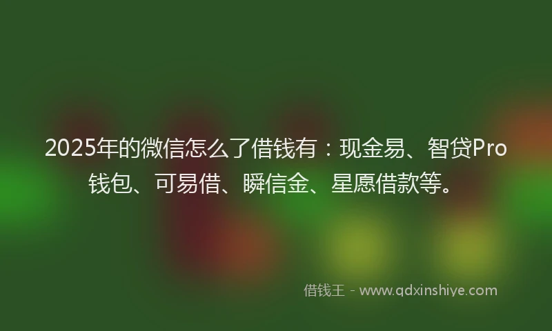 2025年的微信怎么了借钱有：现金易、智贷Pro钱包、可易借、瞬信金、星愿借款等。