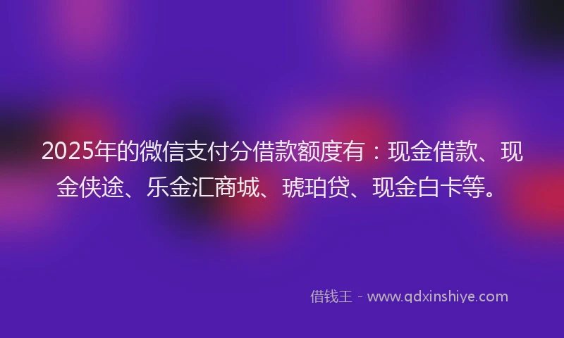 2025年的微信支付分借款额度有：现金借款、现金侠途、乐金汇商城、琥珀贷、现金白卡等。