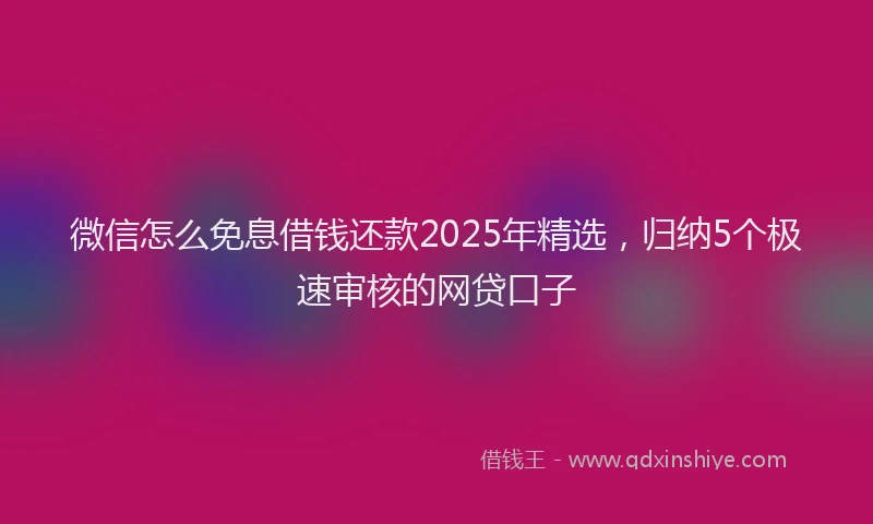 微信怎么免息借钱还款2025年精选，归纳5个极速审核的网贷口子