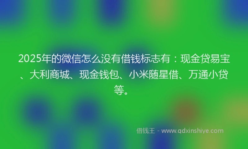 2025年的微信怎么没有借钱标志有：现金贷易宝、大利商城、现金钱包、小米随星借、万通小贷等。