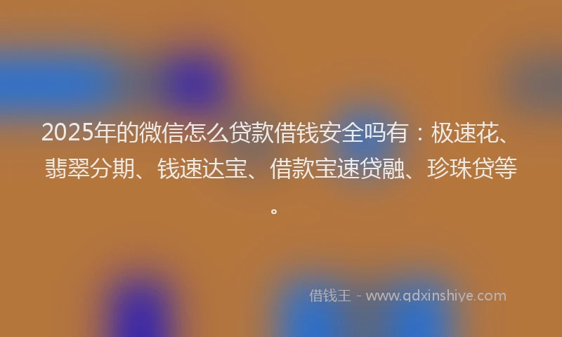 2025年的微信怎么贷款借钱安全吗有：极速花、翡翠分期、钱速达宝、借款宝速贷融、珍珠贷等。
