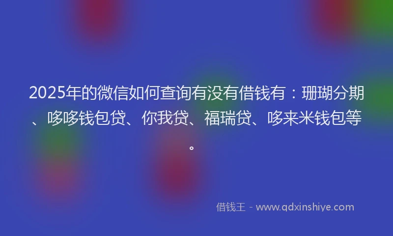 2025年的微信如何查询有没有借钱有：珊瑚分期、哆哆钱包贷、你我贷、福瑞贷、哆来米钱包等。