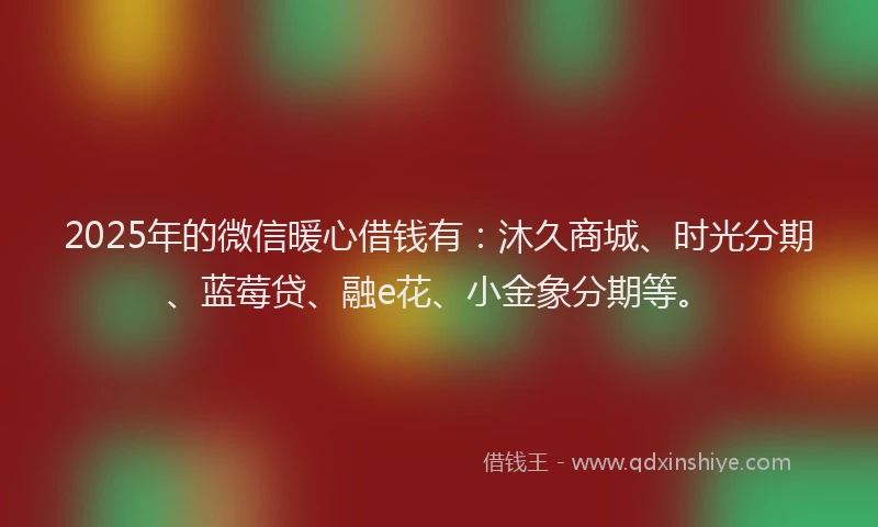 2025年的微信暖心借钱有：沐久商城、时光分期、蓝莓贷、融e花、小金象分期等。