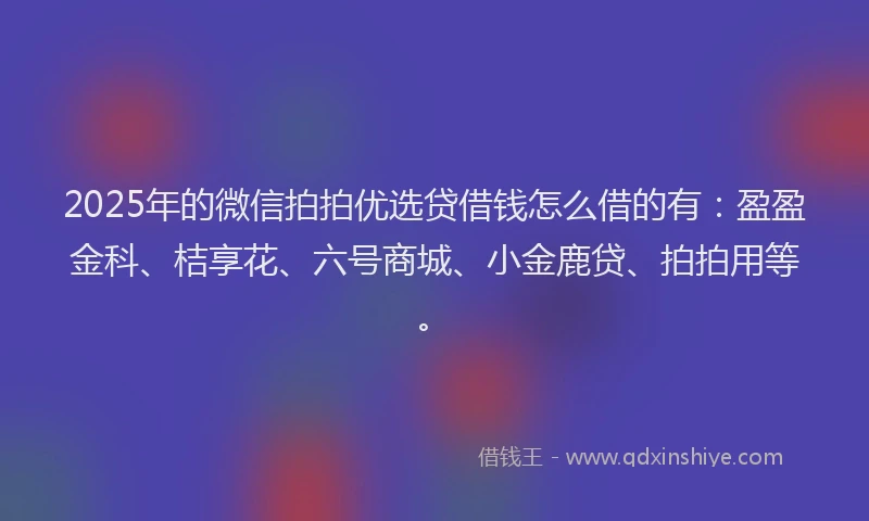 2025年的微信拍拍优选贷借钱怎么借的有：盈盈金科、桔享花、六号商城、小金鹿贷、拍拍用等。