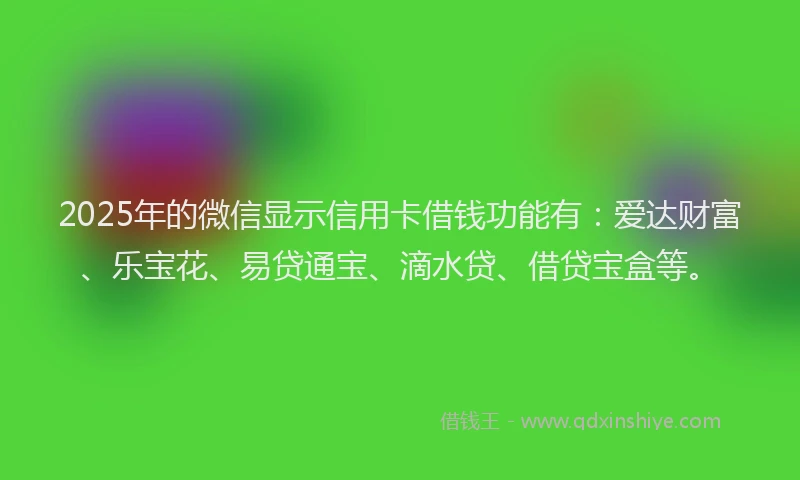 2025年的微信显示信用卡借钱功能有：爱达财富、乐宝花、易贷通宝、滴水贷、借贷宝盒等。