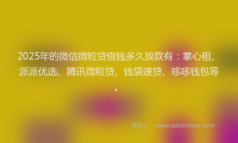 2025年的微信微粒贷借钱多久放款有：掌心租、派派优选、腾讯微粒贷、钱袋速贷、哆哆钱包等。