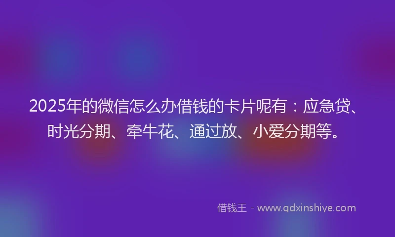 2025年的微信怎么办借钱的卡片呢有：应急贷、时光分期、牵牛花、通过放、小爱分期等。