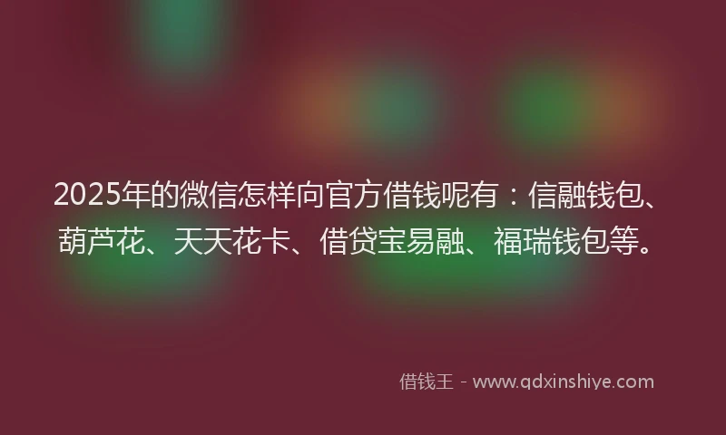 2025年的微信怎样向官方借钱呢有：信融钱包、葫芦花、天天花卡、借贷宝易融、福瑞钱包等。
