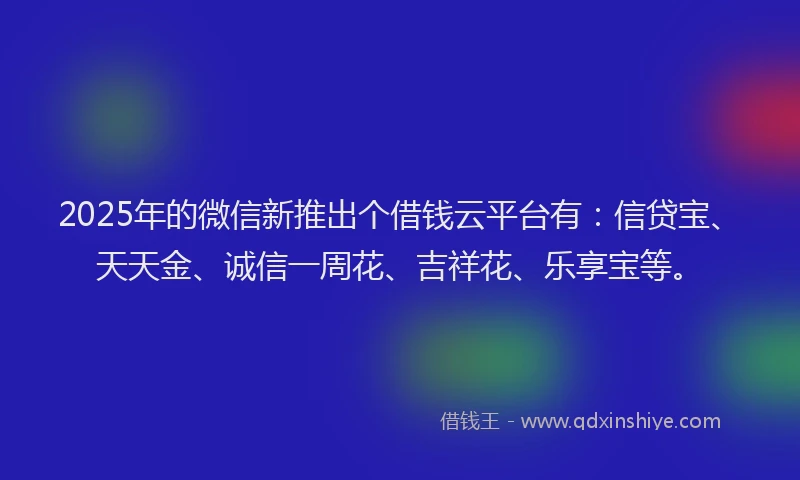 2025年的微信新推出个借钱云平台有：信贷宝、天天金、诚信一周花、吉祥花、乐享宝等。