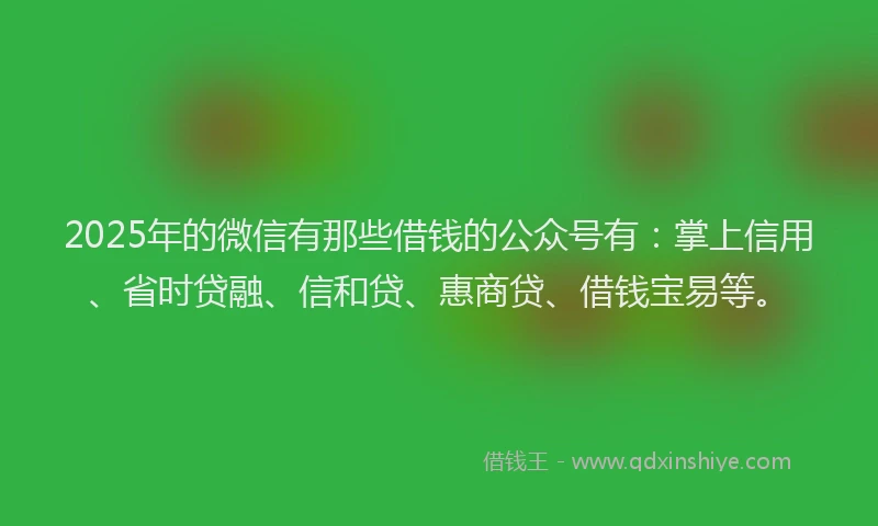 2025年的微信有那些借钱的公众号有：掌上信用、省时贷融、信和贷、惠商贷、借钱宝易等。