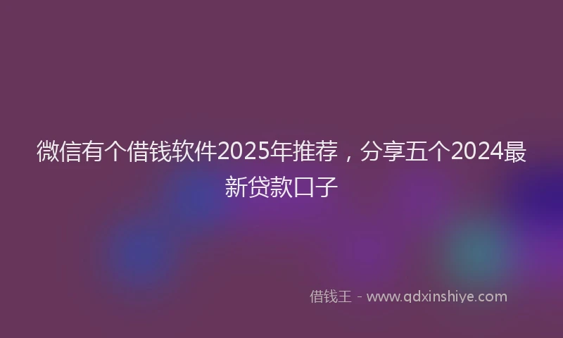 微信有个借钱软件2025年推荐，分享五个2024最新贷款口子