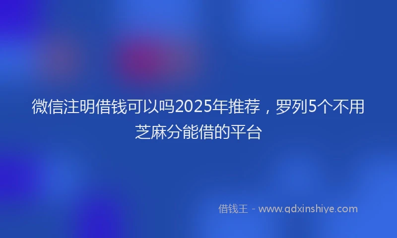 微信注明借钱可以吗2025年推荐，罗列5个不用芝麻分能借的平台