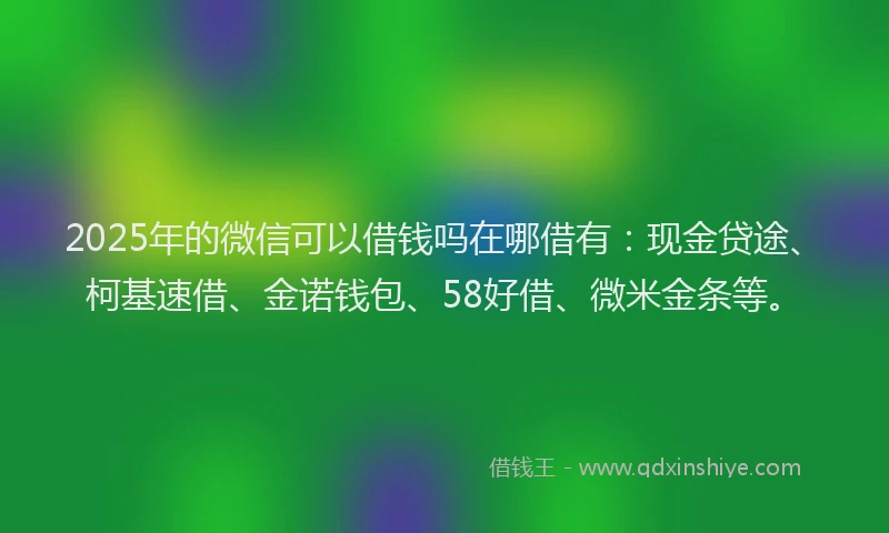 2025年的微信可以借钱吗在哪借有：现金贷途、柯基速借、金诺钱包、58好借、微米金条等。