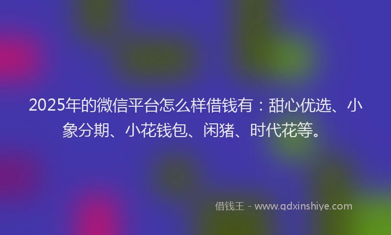 2025年的微信平台怎么样借钱有：甜心优选、小象分期、小花钱包、闲猪、时代花等。