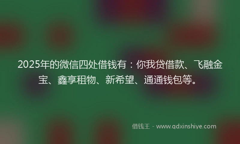 2025年的微信四处借钱有：你我贷借款、飞融金宝、鑫享租物、新希望、通通钱包等。