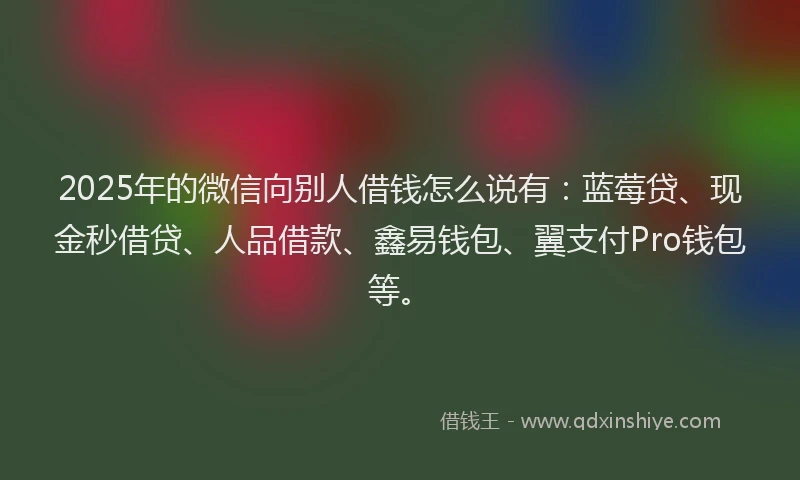 2025年的微信向别人借钱怎么说有：蓝莓贷、现金秒借贷、人品借款、鑫易钱包、翼支付Pro钱包等。