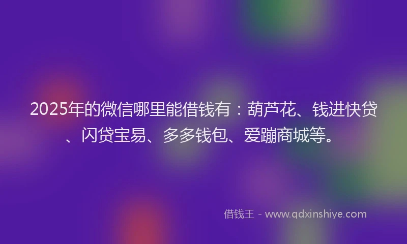 2025年的微信哪里能借钱有：葫芦花、钱进快贷、闪贷宝易、多多钱包、爱蹦商城等。