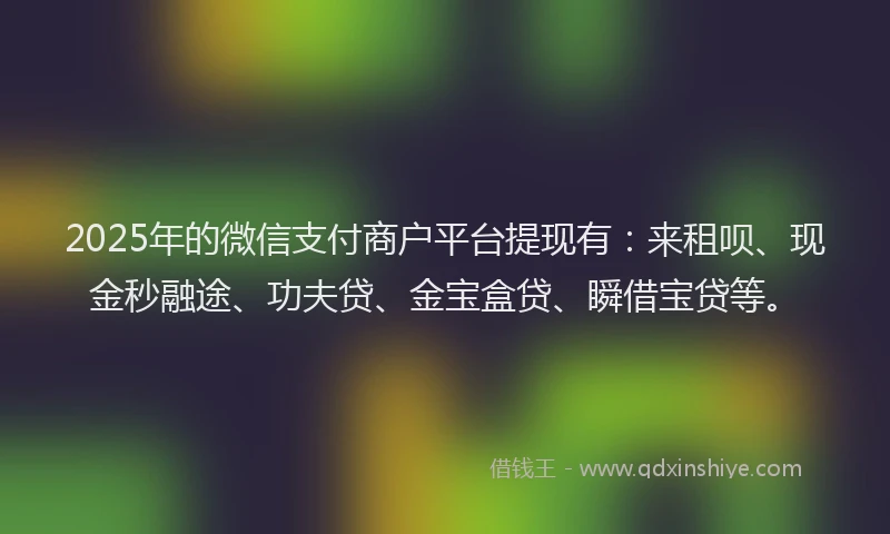 2025年的微信支付商户平台提现有：来租呗、现金秒融途、功夫贷、金宝盒贷、瞬借宝贷等。