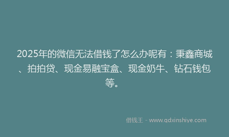 2025年的微信无法借钱了怎么办呢有：秉鑫商城、拍拍贷、现金易融宝盒、现金奶牛、钻石钱包等。
