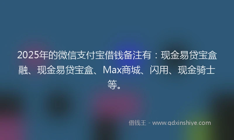 2025年的微信支付宝借钱备注有：现金易贷宝盒融、现金易贷宝盒、Max商城、闪用、现金骑士等。