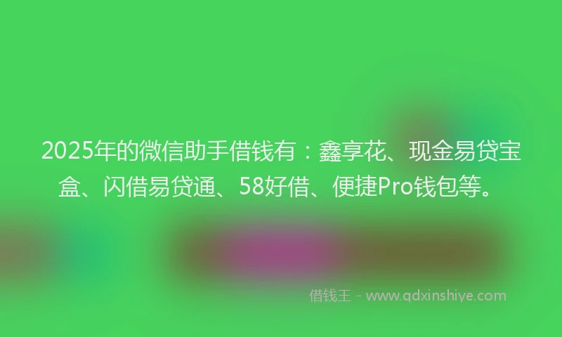 2025年的微信助手借钱有：鑫享花、现金易贷宝盒、闪借易贷通、58好借、便捷Pro钱包等。
