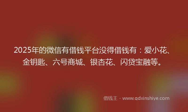 2025年的微信有借钱平台没得借钱有：爱小花、金钥匙、六号商城、银杏花、闪贷宝融等。
