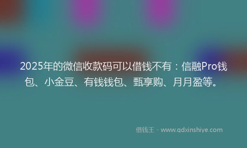 2025年的微信收款码可以借钱不有：信融Pro钱包、小金豆、有钱钱包、甄享购、月月盈等。