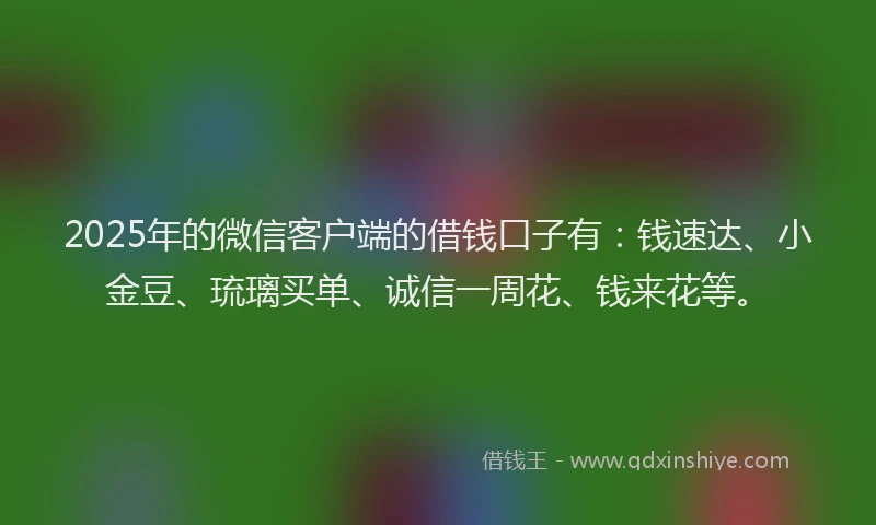 2025年的微信客户端的借钱口子有：钱速达、小金豆、琉璃买单、诚信一周花、钱来花等。
