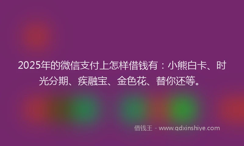 2025年的微信支付上怎样借钱有：小熊白卡、时光分期、疾融宝、金色花、替你还等。