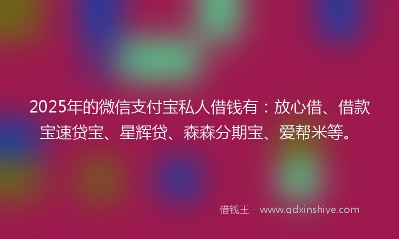 2025年的微信支付宝私人借钱有：放心借、借款宝速贷宝、星辉贷、森森分期宝、爱帮米等。