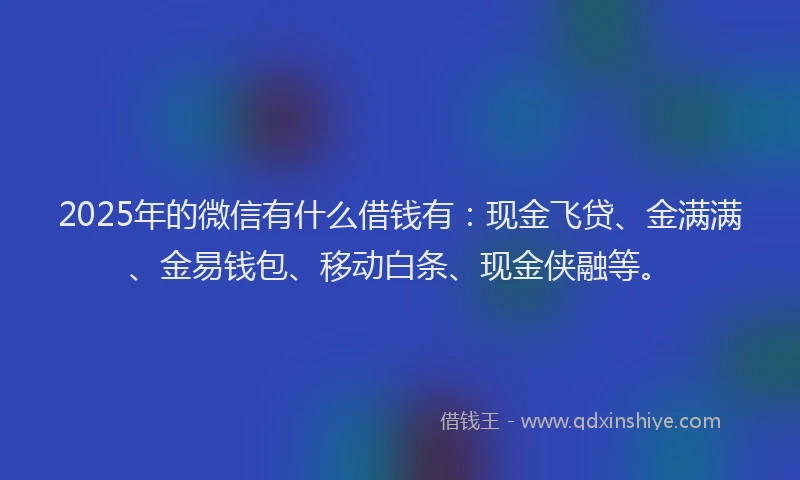 2025年的微信有什么借钱有：现金飞贷、金满满、金易钱包、移动白条、现金侠融等。