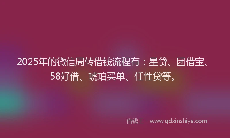 2025年的微信周转借钱流程有：星贷、团借宝、58好借、琥珀买单、任性贷等。