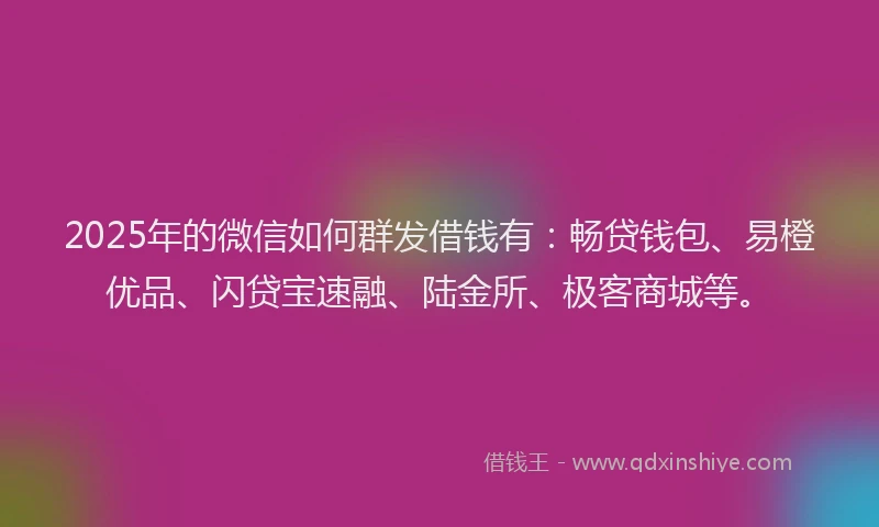 2025年的微信如何群发借钱有：畅贷钱包、易橙优品、闪贷宝速融、陆金所、极客商城等。
