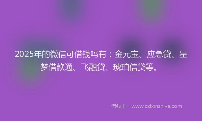 2025年的微信可借钱吗有：金元宝、应急贷、星梦借款通、飞融贷、琥珀信贷等。