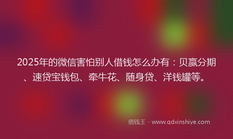 2025年的微信害怕别人借钱怎么办有：贝赢分期、速贷宝钱包、牵牛花、随身贷、洋钱罐等。