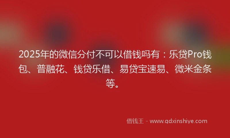 2025年的微信分付不可以借钱吗有：乐贷Pro钱包、普融花、钱贷乐借、易贷宝速易、微米金条等。