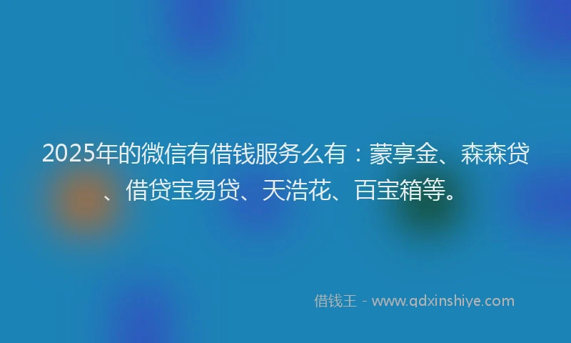 2025年的微信有借钱服务么有：蒙享金、森森贷、借贷宝易贷、天浩花、百宝箱等。