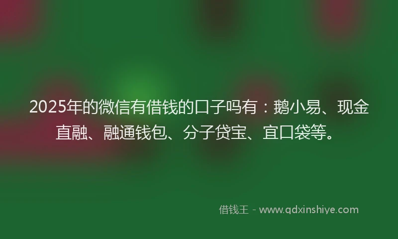 2025年的微信有借钱的口子吗有：鹅小易、现金直融、融通钱包、分子贷宝、宜口袋等。