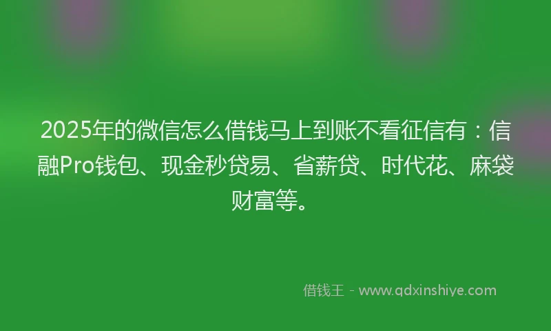 2025年的微信怎么借钱马上到账不看征信有：信融Pro钱包、现金秒贷易、省薪贷、时代花、麻袋财富等。