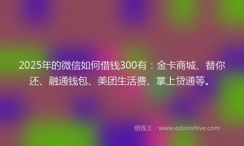 2025年的微信如何借钱300有：金卡商城、替你还、融通钱包、美团生活费、掌上贷通等。