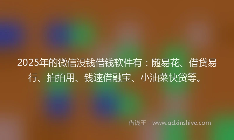 2025年的微信没钱借钱软件有：随易花、借贷易行、拍拍用、钱速借融宝、小油菜快贷等。