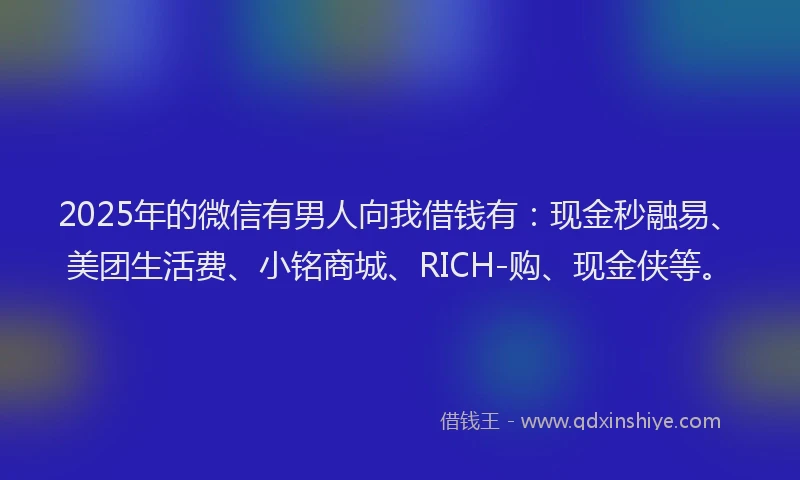 2025年的微信有男人向我借钱有：现金秒融易、美团生活费、小铭商城、RICH-购、现金侠等。